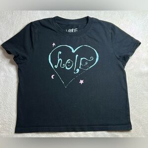 Hole Love Spell Heart Graphic T-Shirt Women’s M Black/Blue/Pink